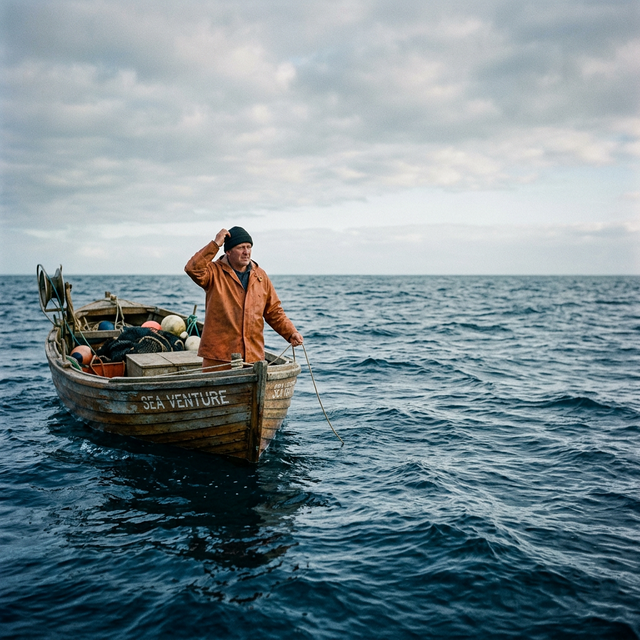 Fisherman searching empty ocean