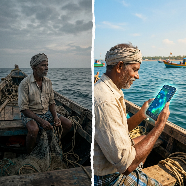 Fisherman using KadalMitr app